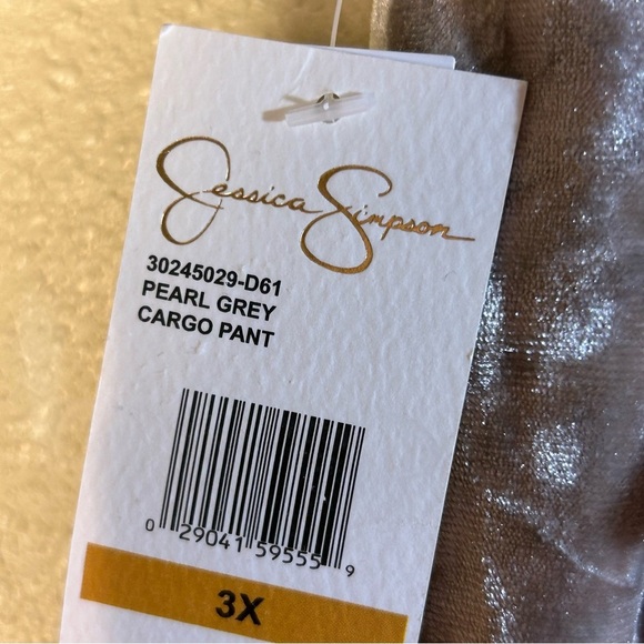 Jessica Simpson Velvet Cargo Pant Plus Size 3X Pearl Grey Drawstring Pockets NEW - Picture 9 of 16
